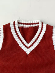 Baby Knitted Vest Kids Cotton Striped V Neck Sweater Top