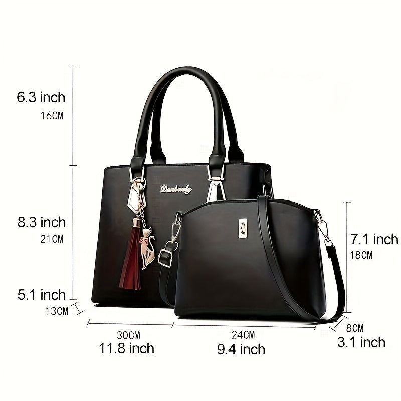 Classic Solid Bag Sets All Match Minimalist Tote Bag With Shoulder Bag