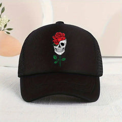Skull Rose Print Baseball Cap Adjustable Sun Hat Hip Hop Dad Hats
