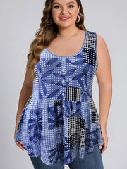 Chessboard Print Stretch Peplum Tank Top