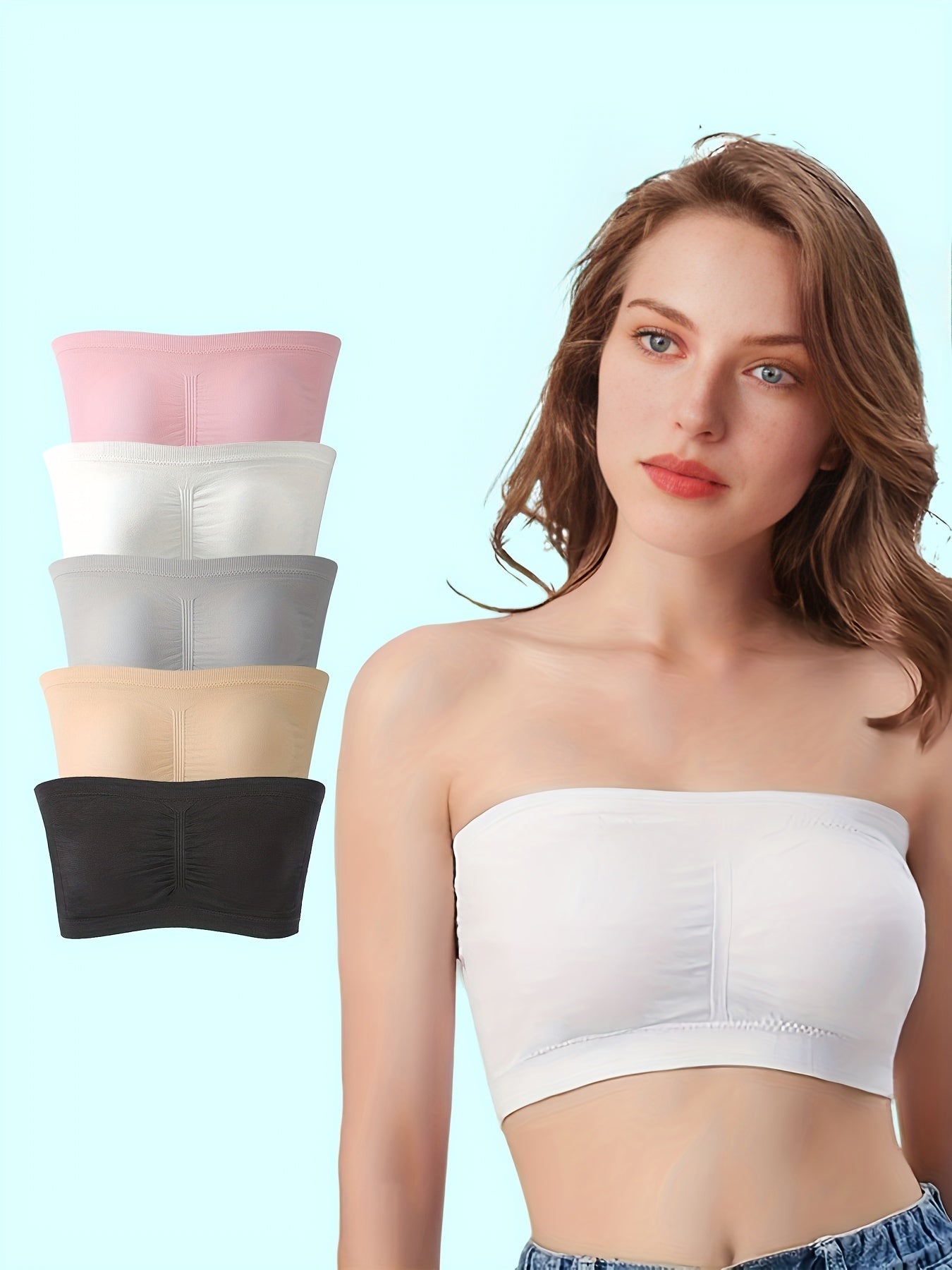 5pcs Seamless Bandeau Bras Soft Stretch Strapless Bra Women's Lingerie