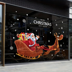 Christmas Window Stickers Santa Claus Sleigh Glass Door Decorations