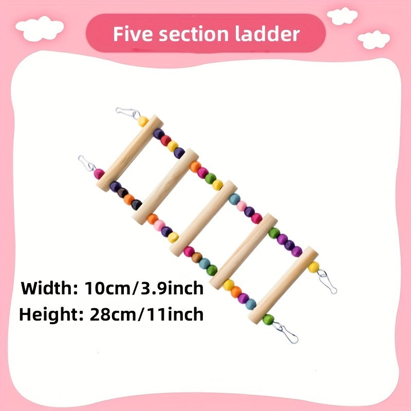 Colorful Hanging Parrot Toy with Wood Ladders & Balls