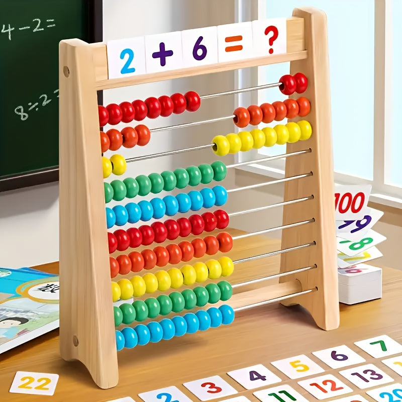 Wooden Abacus with Colorful Beads and Number Cards