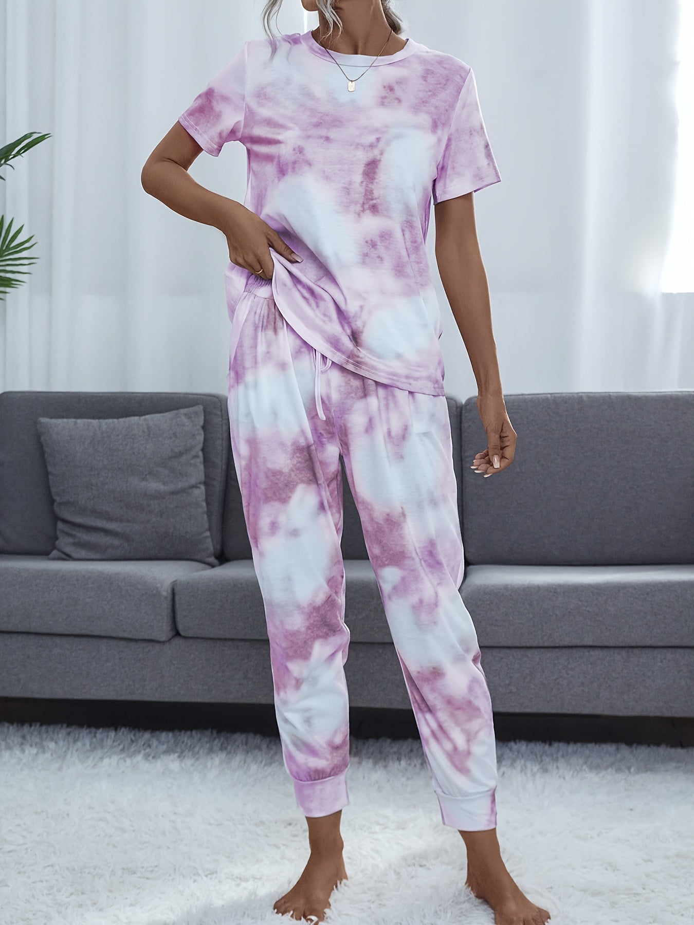 Tie Dye Lounge Set Short Sleeve Top & Pants