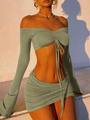 Y2K Sexy 2pc Set Crop Top & Ruched Skirt Women's Outfit