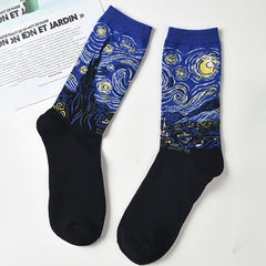 Retro Painting Pattern Mid-calf Socks, Unisex, Spring/Autumn