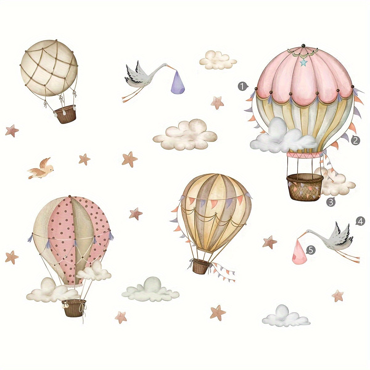 2pcs Hot Air Balloon Cloud Wall Decals Self Adhesive Wall Stickers