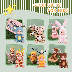 6pcs Baby Doll Set with Animal Outfits & Accessories for Kids Role Play