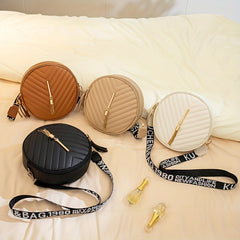 Chevron Quilted Round Bag Tassel Crossbody Bag Women's Small Circle Purse