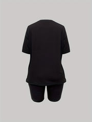Floral Print Casual Two piece Set Crew Neck Short Sleeve T shirt & Slim Shorts