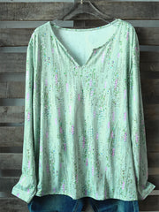  Casual Top Women's Plus Floral Print Notched Neck Loose Fit Top