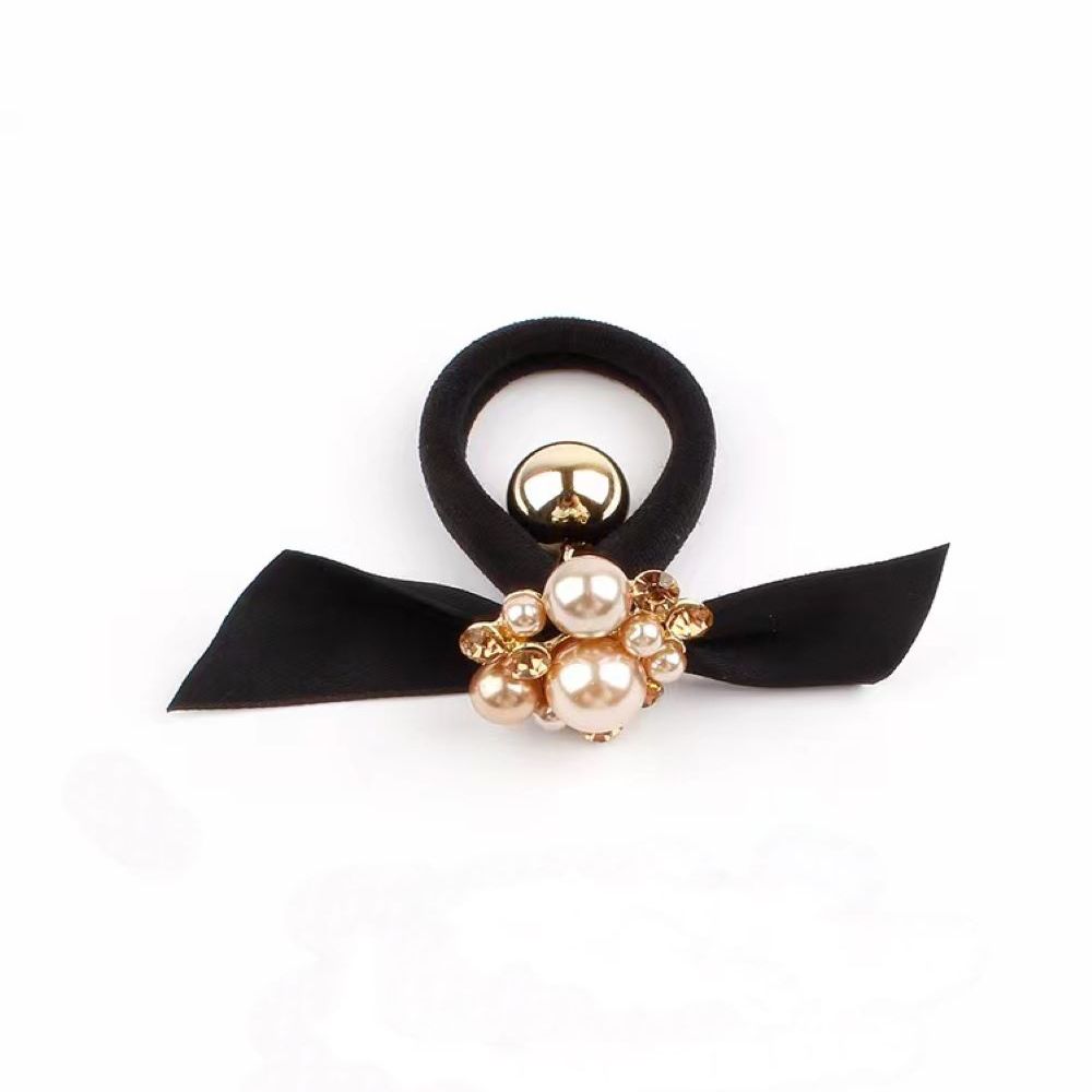 Faux Pearl & Bow Hair Tie Elastic Ponytail Holder
