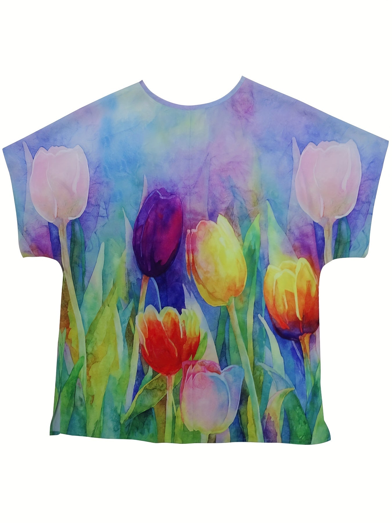  Casual Blouse Women's Plus Tulip Print Tee