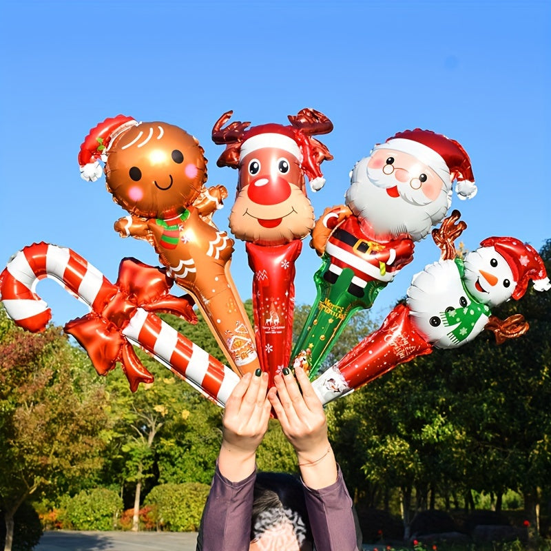 5pcs Christmas Balloons Handheld Stick Aluminum Film Party Decoration