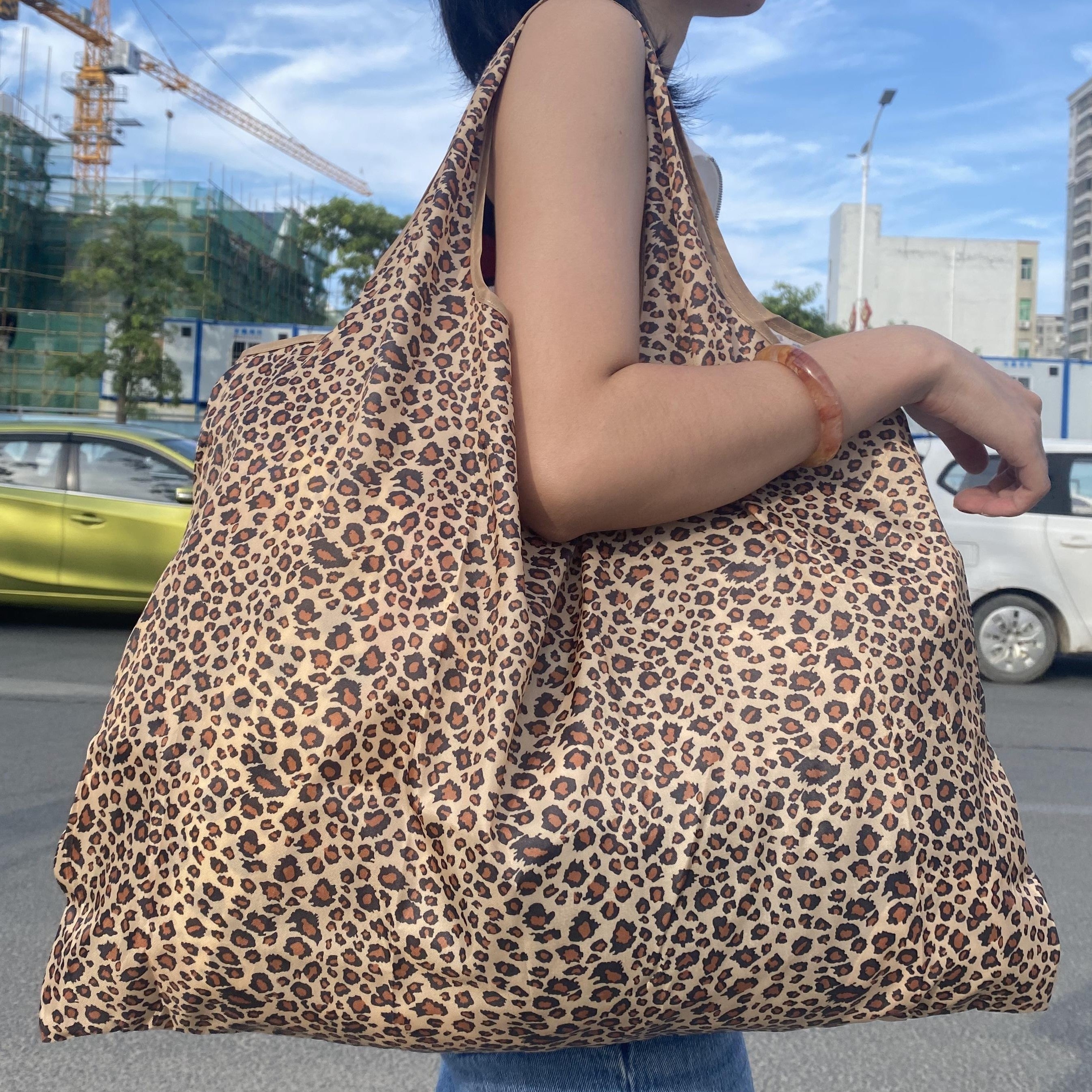 Large Capacity Print Shopper Bag Lightweight Foldable Shoulder Bag