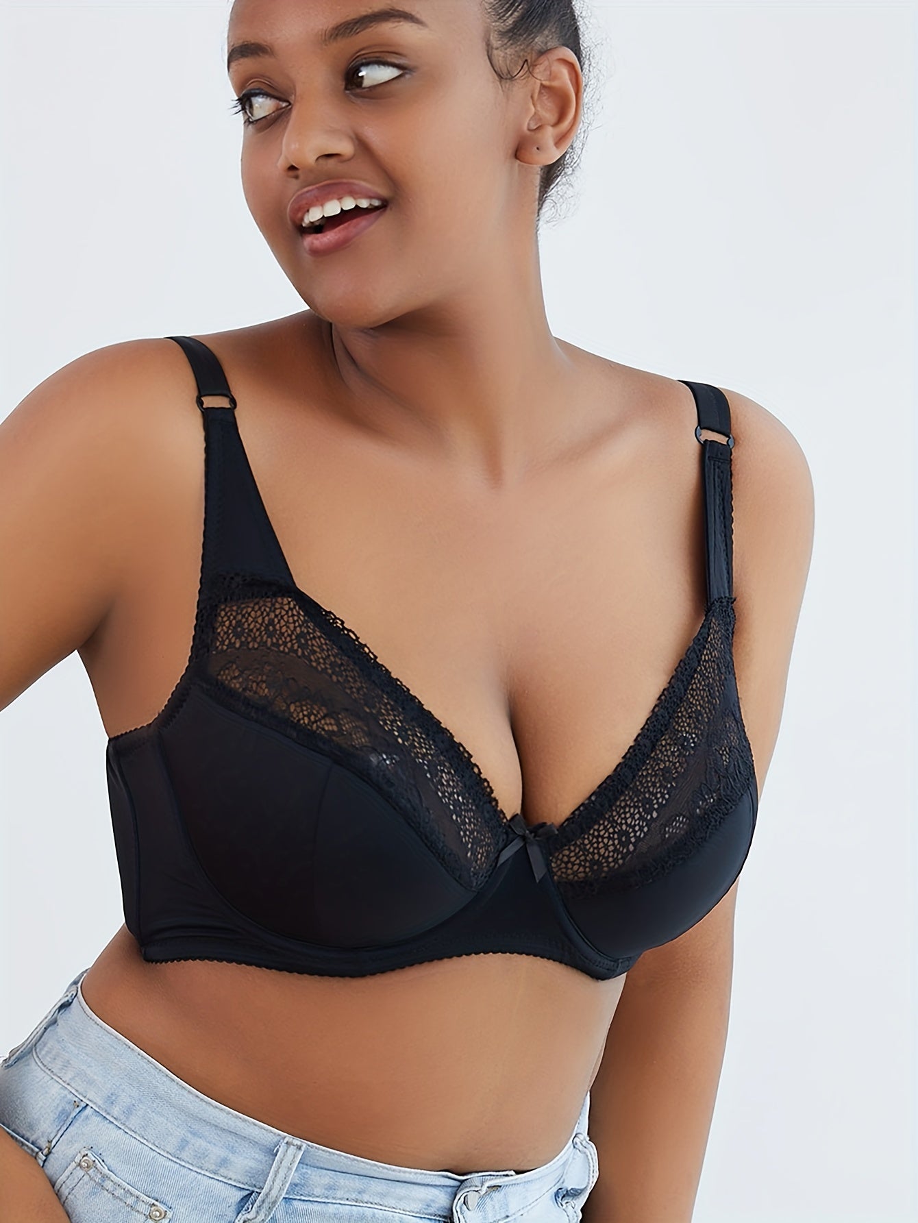  Lace Bow Detail Bralette With Adjustable Straps