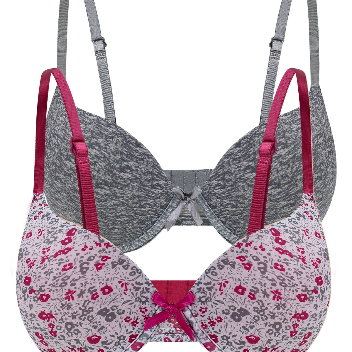 2pcs Floral & Solid Push Up Bras Soft & Breathable Bow Tie Bra Women's Lingerie