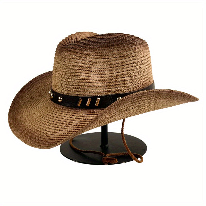 Vintage Cowboy Straw Hat Curved Brim Sun Hat