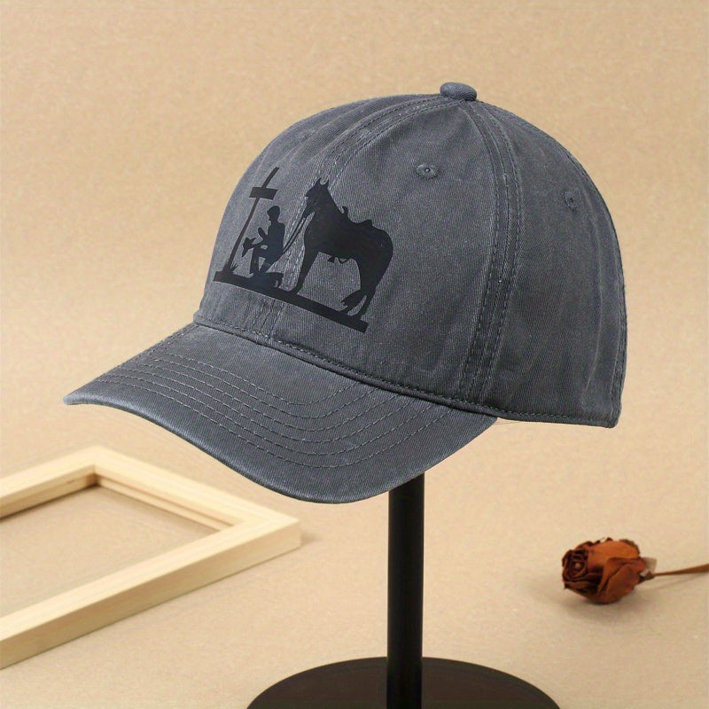 Man Horse Baseball Cap Printed Washed Distressed Cotton Sun Hats