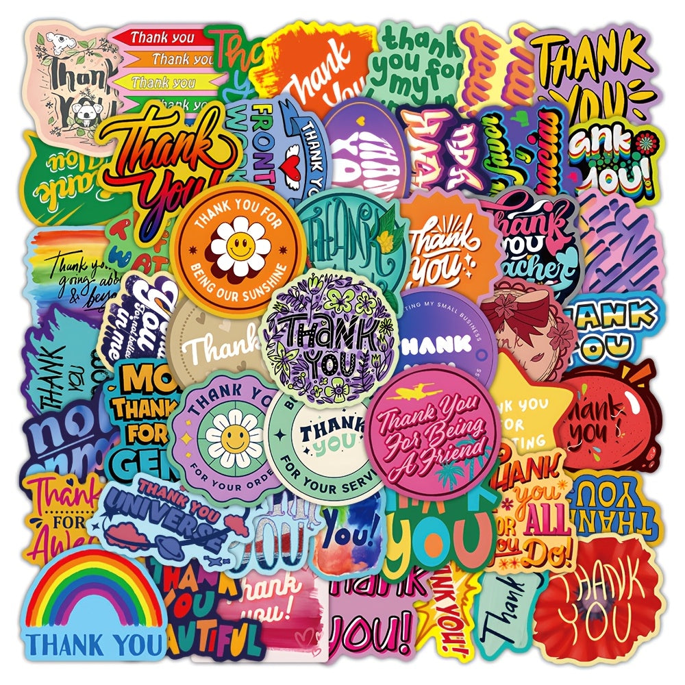 53 Pack Vinyl Thank You Decals for Scrapbooking Journals Laptops