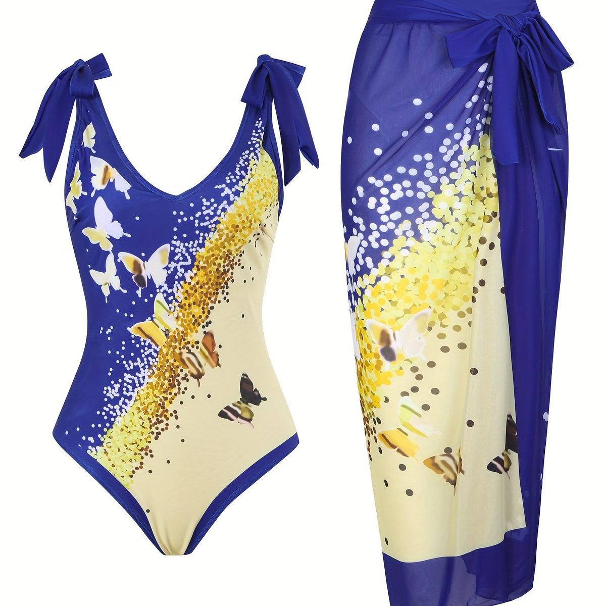  Butterfly Print Tankini Set & Wrap Skirt