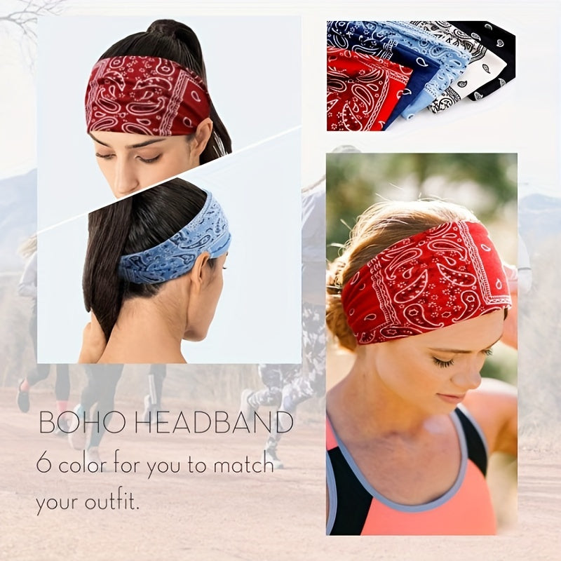 Boho Style Print Headband Yoga Sports Sweatband Turban