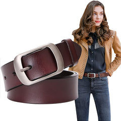 Women Leather Belts For Jeans Pants Dress Belt With Metal Pin Buckle