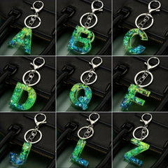 Green Resin Initial Letter Keychain Decorative Bag Accessory Key Ring