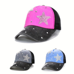 Vintage Rhinestone Pentagram Baseball Cap