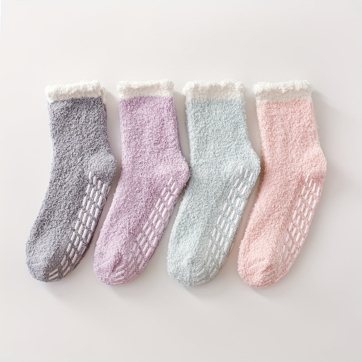 4 Pairs Fuzzy Floor Socks Comfy Warm Mid Tube Women's Stockings