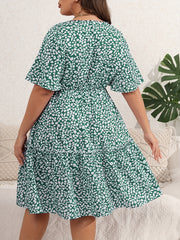  Floral Print Surplice Neck Midi Wrap Dress