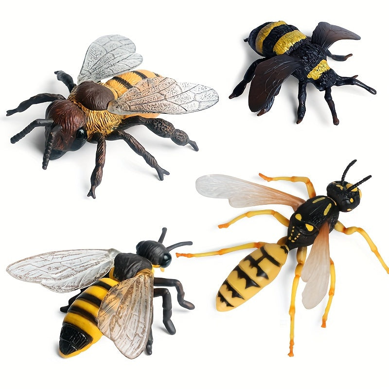 4 Pcs Realistic Bee Figurines Learning Set for Kids Ages 3-8