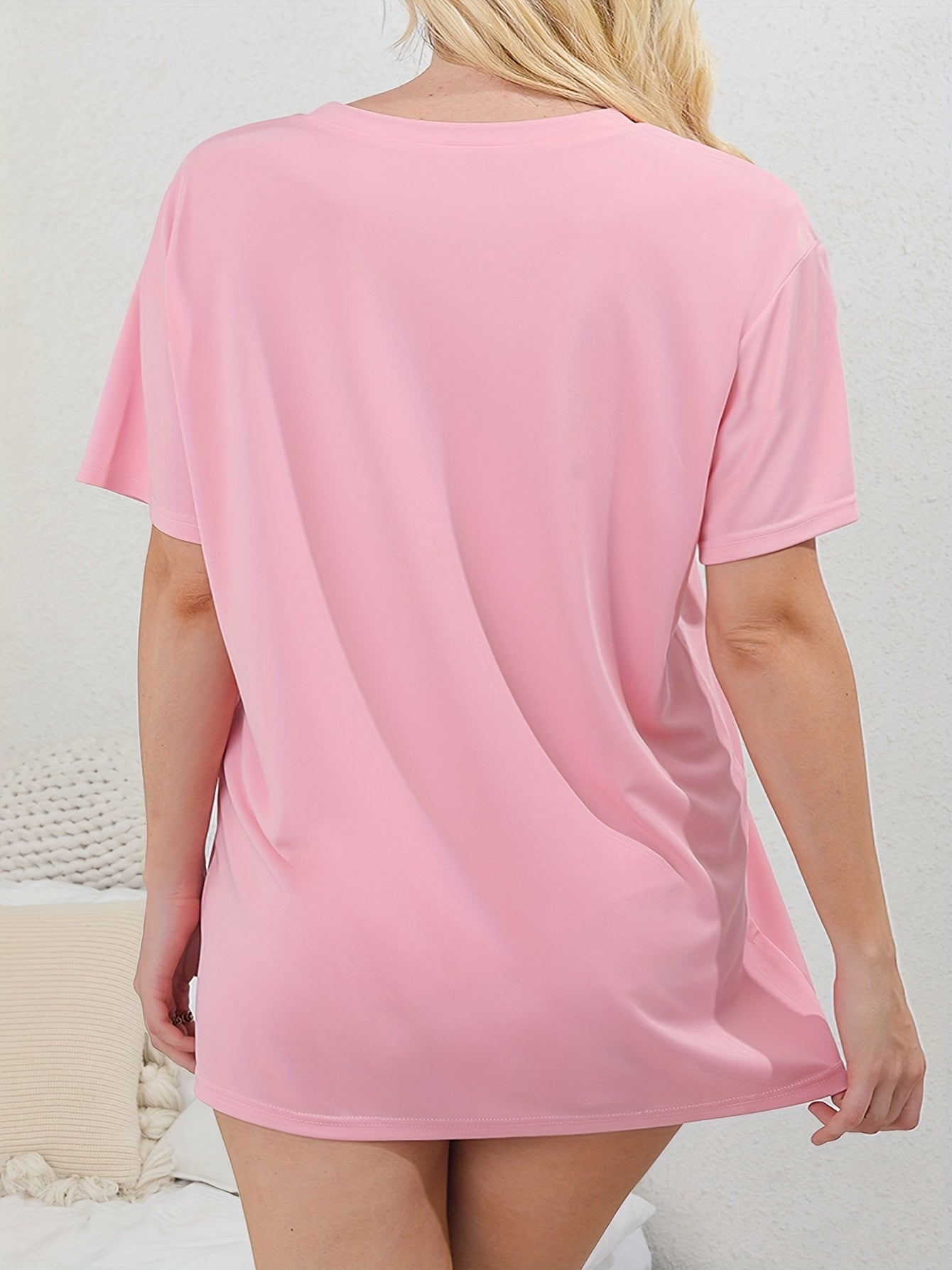  Slogan Print Short Sleeve Sleep Dress