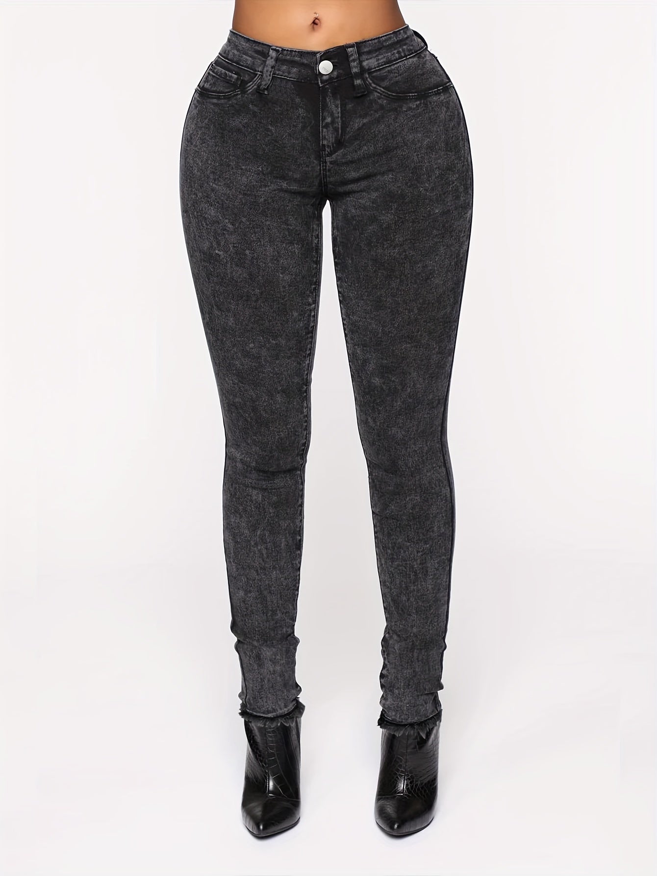  Fluffy Trim Button Up Skinny Jeans