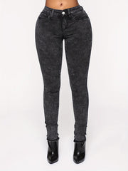  Fluffy Trim Button Up Skinny Jeans