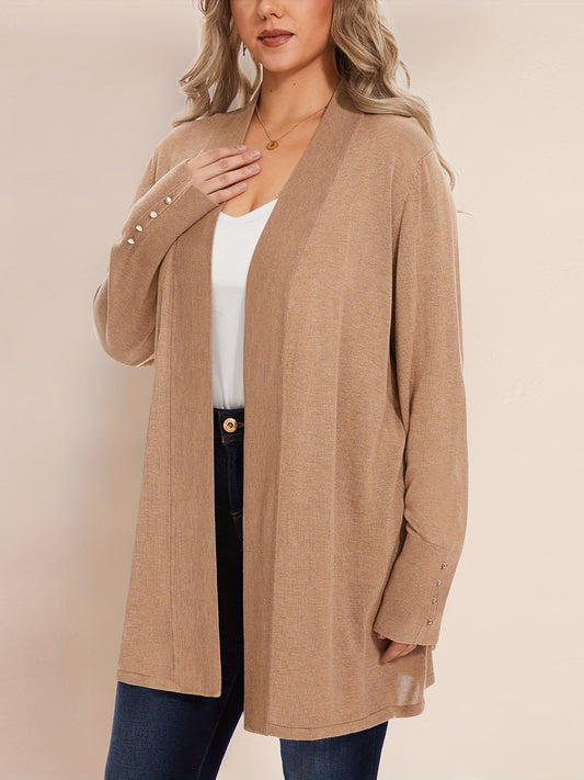  Solid Long Sleeve Open Front Cardigan