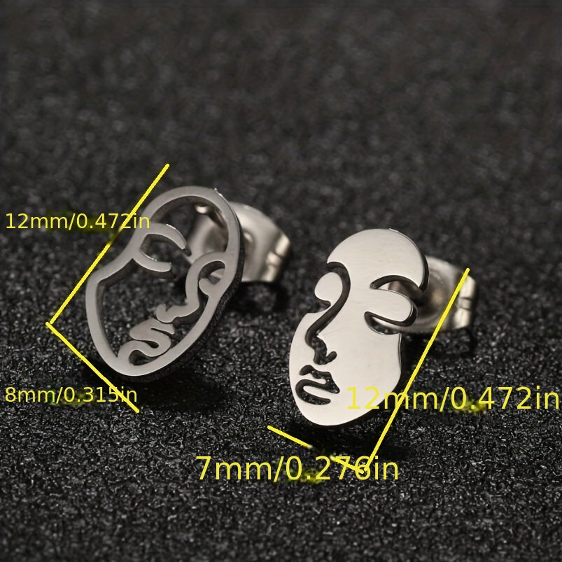 Hollow Face Stud Earrings Funny Artistic Face Stainless Steel Jewelry