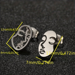 Hollow Face Stud Earrings Funny Artistic Face Stainless Steel Jewelry