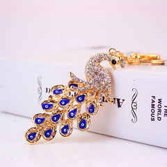 Vintage Rhinestone Peacock Keychain Pendant Animal Keyring Ornament