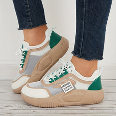Women Colorblock Mesh Chunky Sneakers Thick Sole Lace Up Sport Shoes