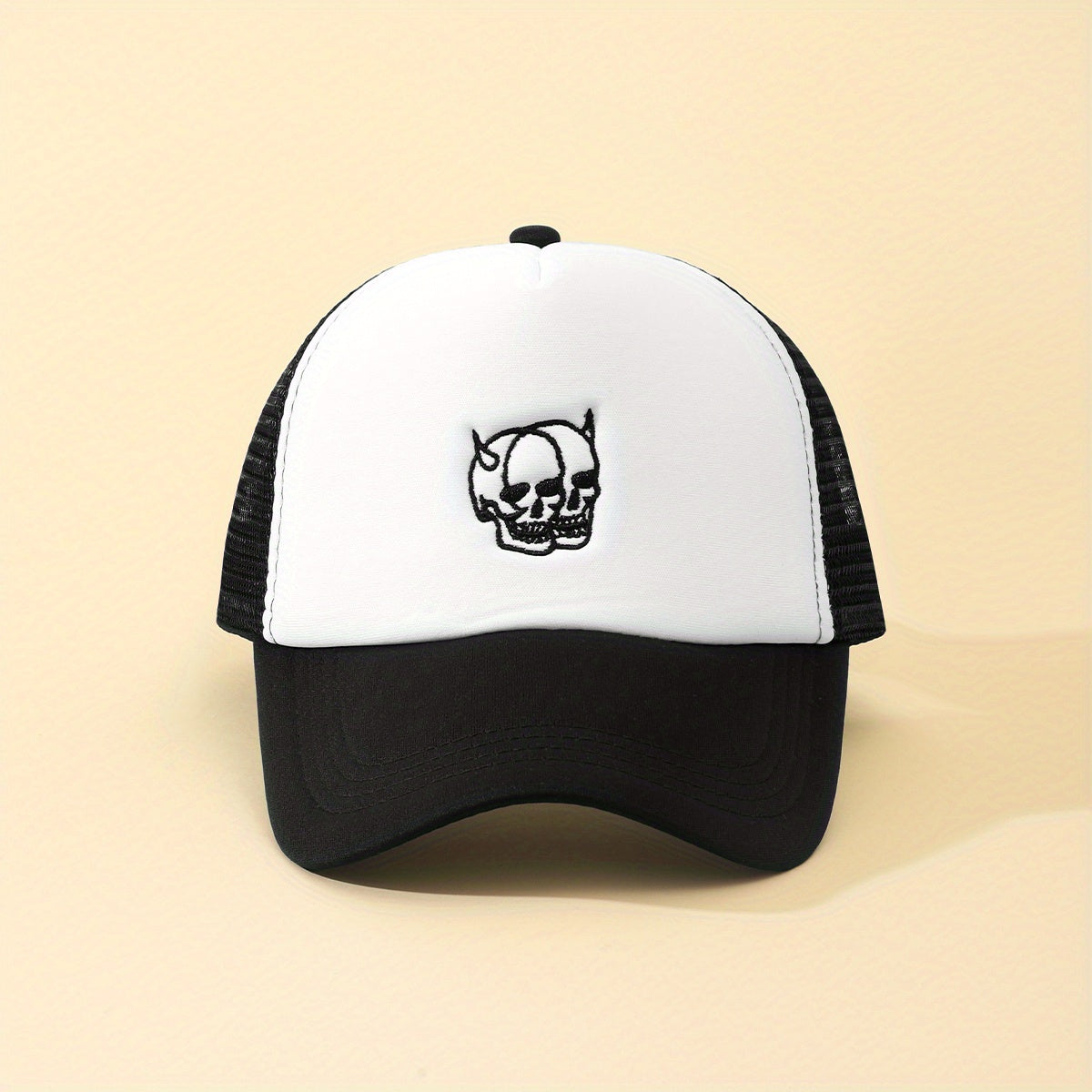 Mens Horned Skull Embroidered Baseball Cap