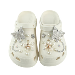 Charms Bling Shoe Decorations Flower&Silver Butterfly Faux Pearl Accessories