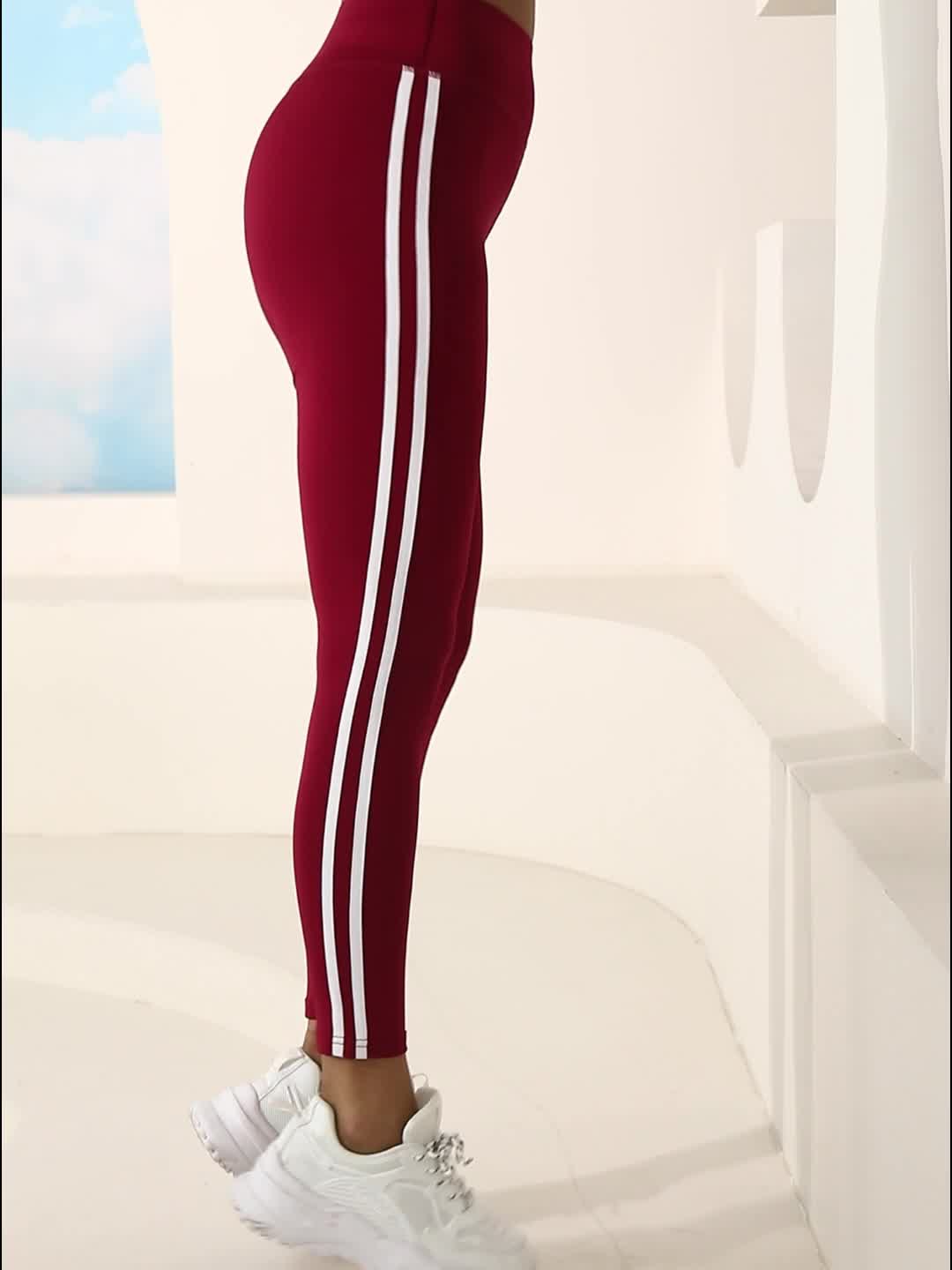 Women Side Stripe Sports Fitness Yoga Leggings High Stretch Workout Sports Pants
