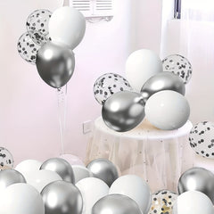60 Matte Silver & Confetti Balloons 12" Birthday Wedding