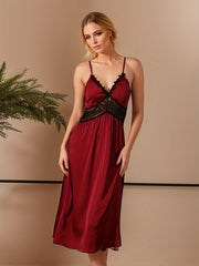 Lace Satin Nightdress V Neck Sleep Dress Women's Sleepwear