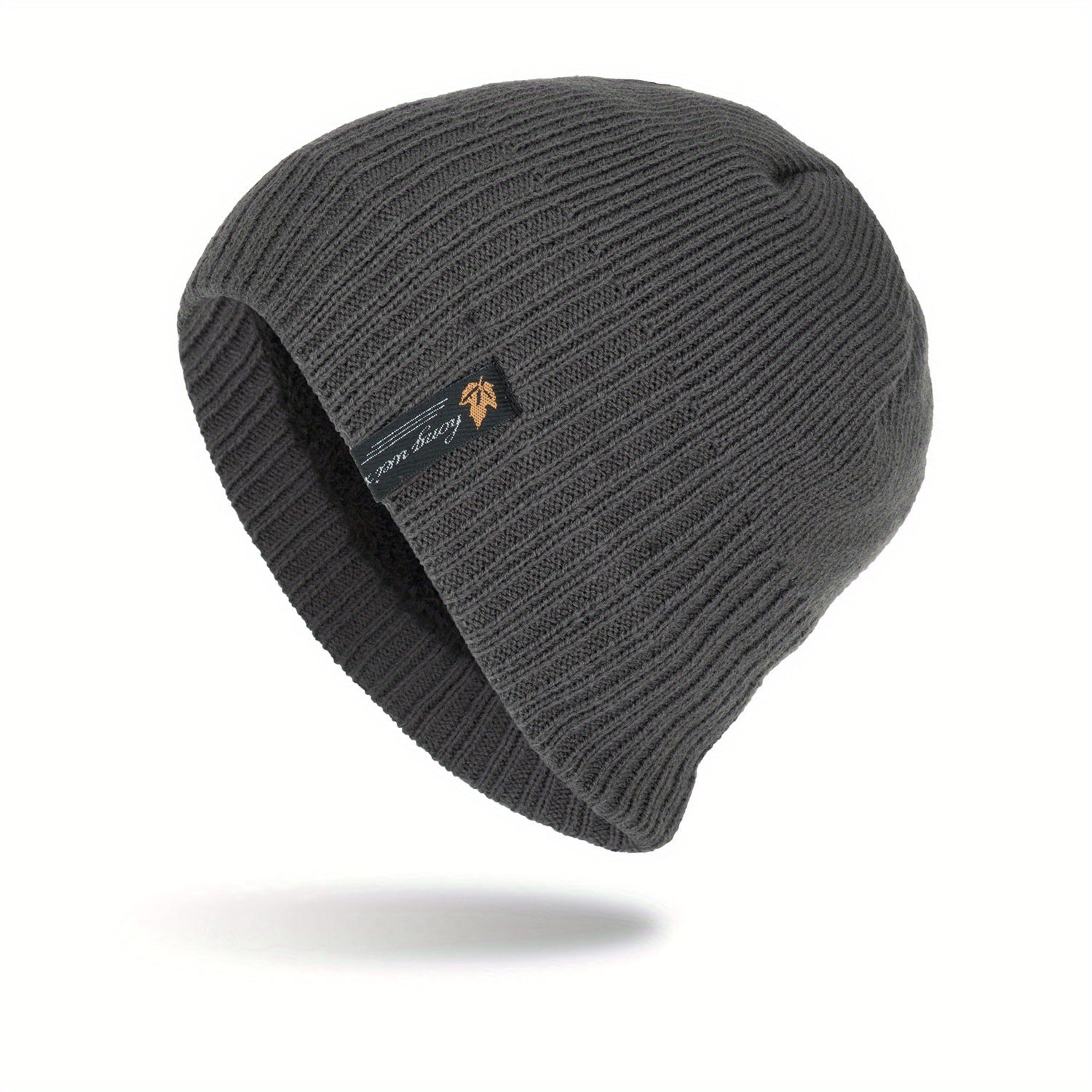 Yellow Leaf Winter Knitted Beanie Hat Plus Velvet Warm Outdoor Short Hat
