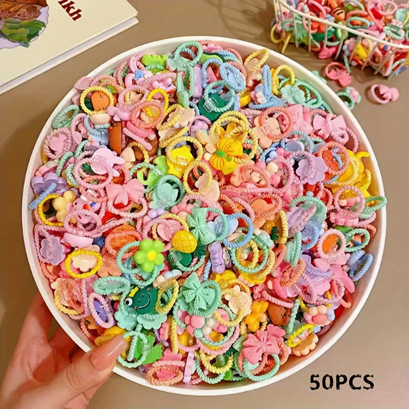 50pcs Cartoon Hair Tie for Babies High Elastic Hair Accessories