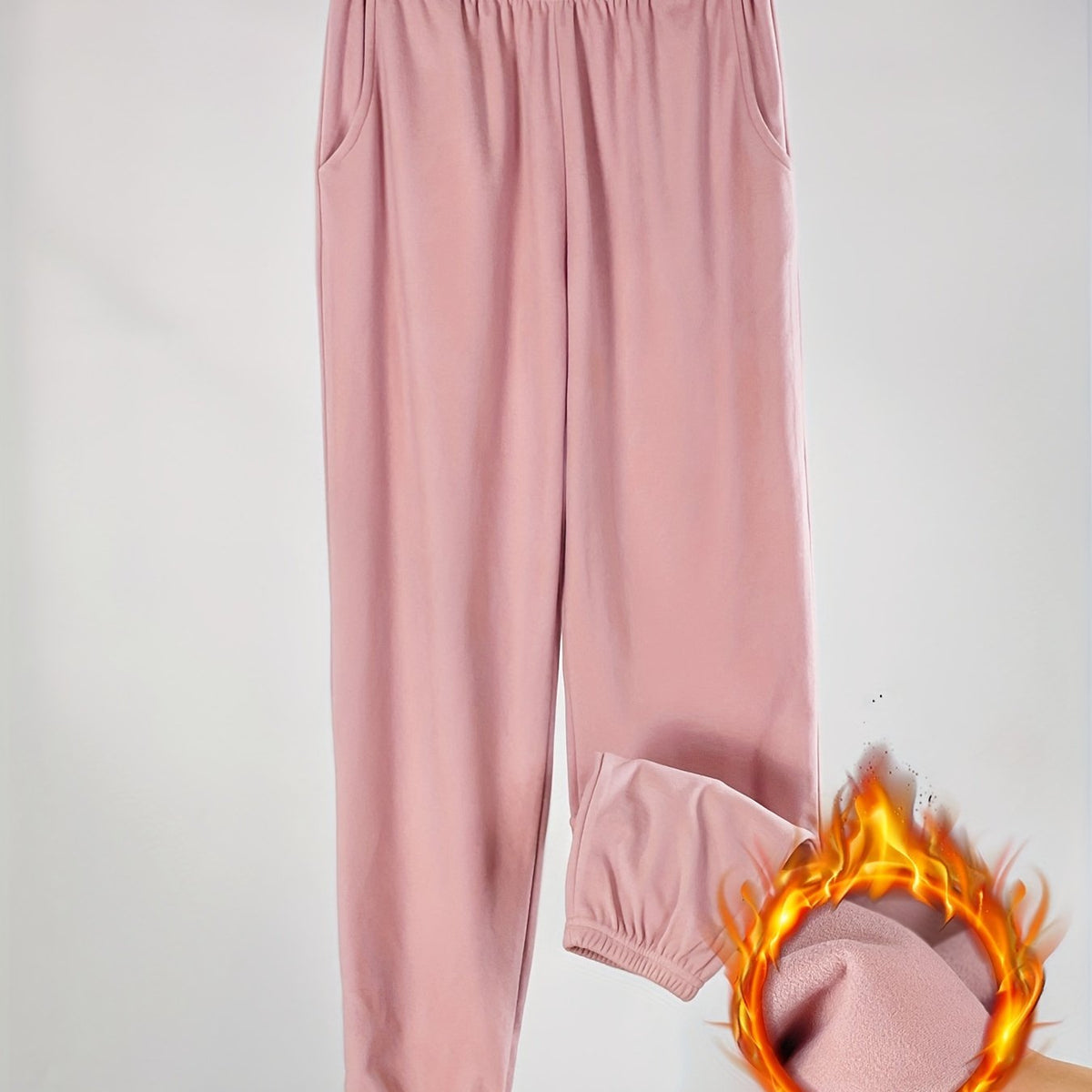 Solid Fuzzy Lounge Pants, Warm & Soft Elastic Waistband Pants