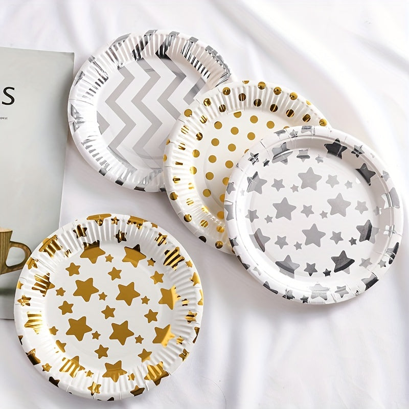 10pcs Disposable Paper Tray Creative Golden Star Dot Cake Tableware